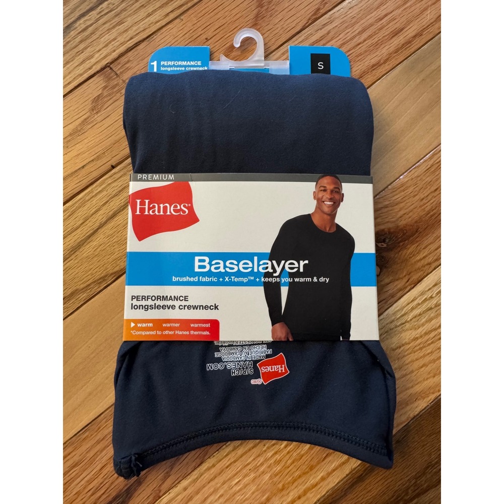Hanes Premium Baselayer Performance Longsleeve Crewneck Gray/Blue Mens Small NWT